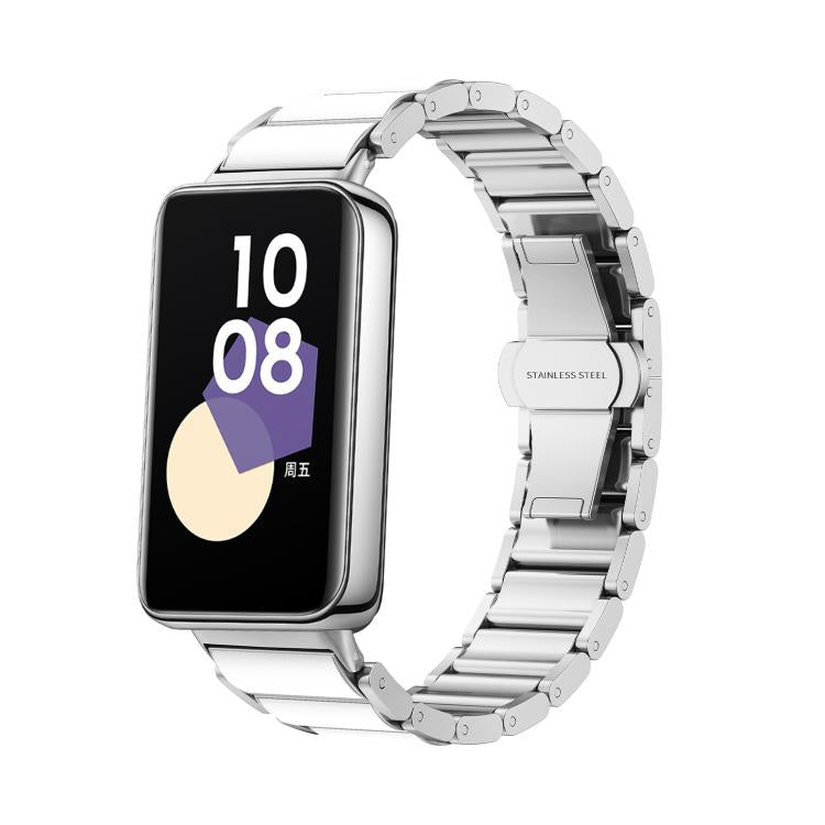 For Honor Band 9 Butterfly Buckle Ceramic White Metal Watch Band(Silver)
