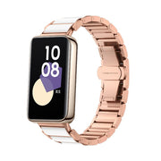 For Honor Band 9 Butterfly Buckle Ceramic White Metal Watch Band(Rose Gold)