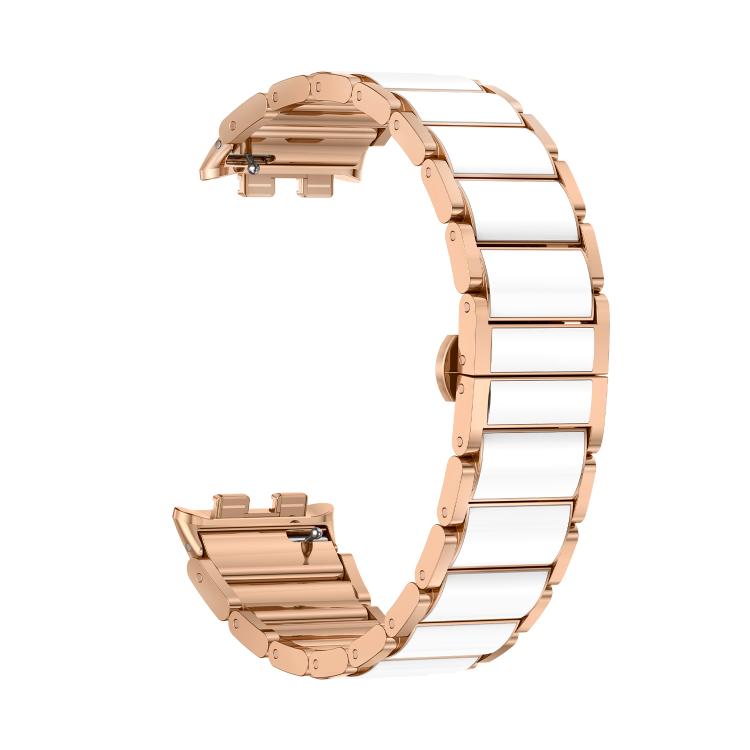 For Honor Band 9 Butterfly Buckle Ceramic White Metal Watch Band(Rose Gold)