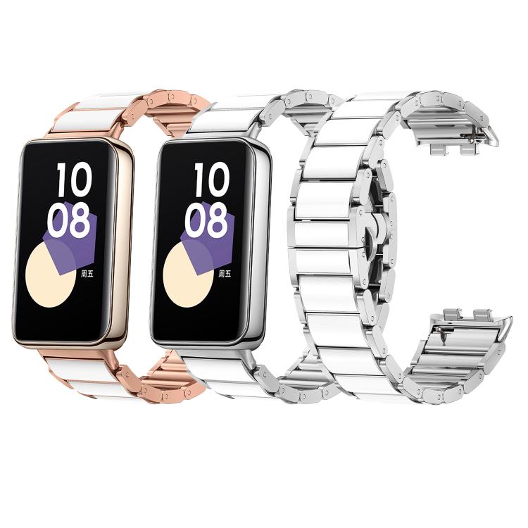 For Honor Band 9 Butterfly Buckle Ceramic White Metal Watch Band(Rose Gold)