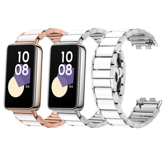 For Honor Band 9 Butterfly Buckle Ceramic White Metal Watch Band(Rose Gold)