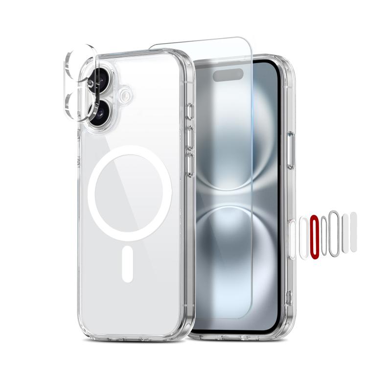 For iPhone 16 Plus NORTHJO 3 in 1 PC Magnetic Phone Case with Screen Film and Lens Film(Clear)