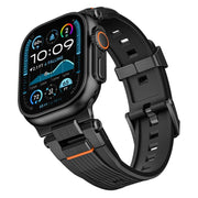 For Apple Watch 46mm / 49mm / 45mm / 44mm Stainless Steel Connector Vertical Grain TPU Watch Band(Black)