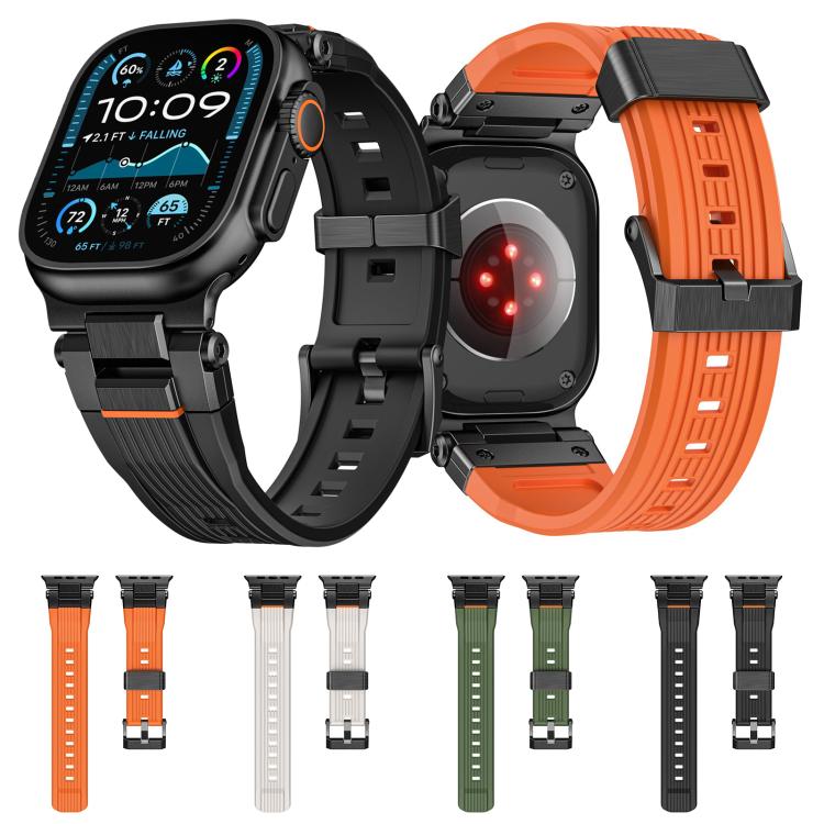 For Apple Watch 46mm / 49mm / 45mm / 44mm Stainless Steel Connector Vertical Grain TPU Watch Band(Starlight)