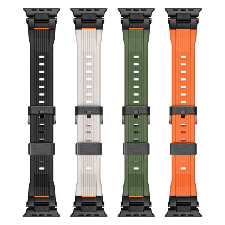 For Apple Watch 46mm / 49mm / 45mm / 44mm Stainless Steel Connector Vertical Grain TPU Watch Band(Starlight)