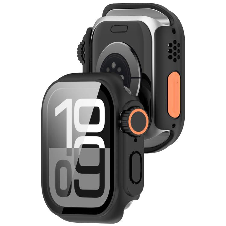 For Apple Watch Series 10 42mm Change to Ultra 49mm Tempered Film Integrated PC Button Watch Case(Black)