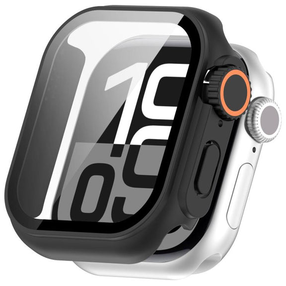 For Apple Watch Series 10 46mm Change to Ultra 49mm Tempered Film Integrated PC Button Watch Case(Black)