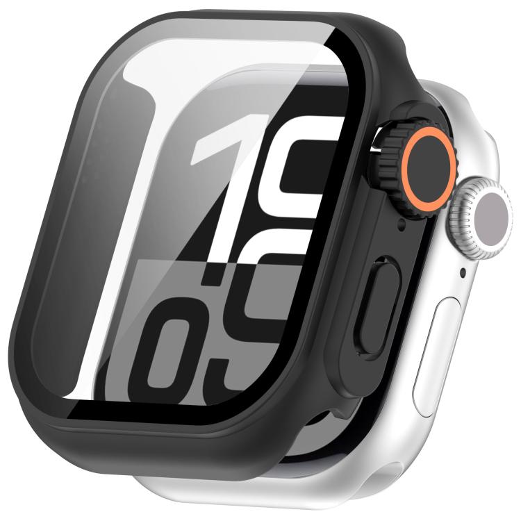 For Apple Watch Series 10 46mm Change to Ultra 49mm Tempered Film Integrated PC Button Watch Case(Black)