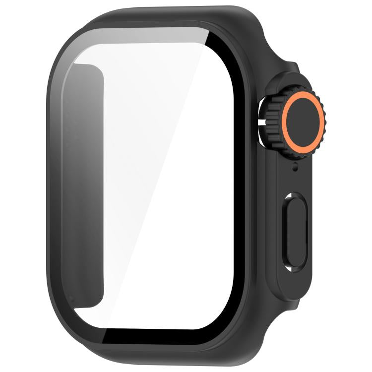 For Apple Watch Series 10 46mm Change to Ultra 49mm Tempered Film Integrated PC Button Watch Case(Black)