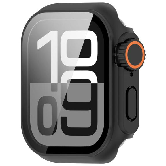 For Apple Watch Series 10 46mm Change to Ultra 49mm Tempered Film Integrated PC Button Watch Case(Black)