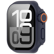 For Apple Watch Series 10 46mm Change to Ultra 49mm Tempered Film Integrated PC Button Watch Case(Midnight Blue)