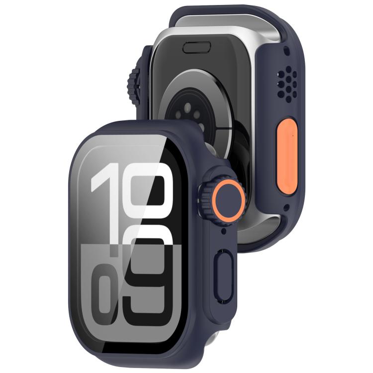 For Apple Watch Series 10 46mm Change to Ultra 49mm Tempered Film Integrated PC Button Watch Case(Midnight Blue)