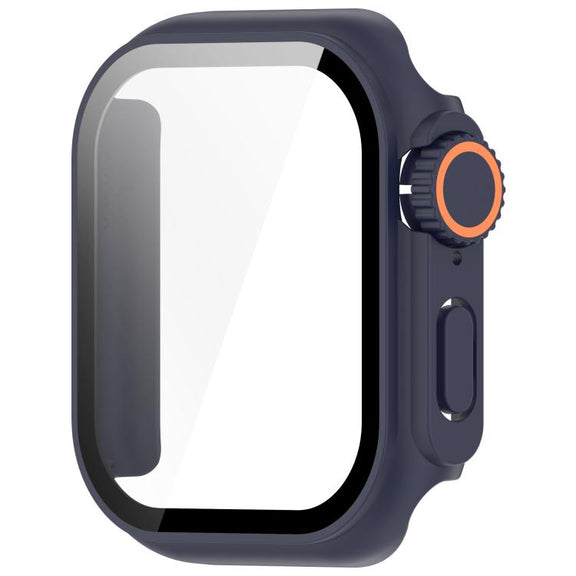 For Apple Watch Series 10 46mm Change to Ultra 49mm Tempered Film Integrated PC Button Watch Case(Midnight Blue)