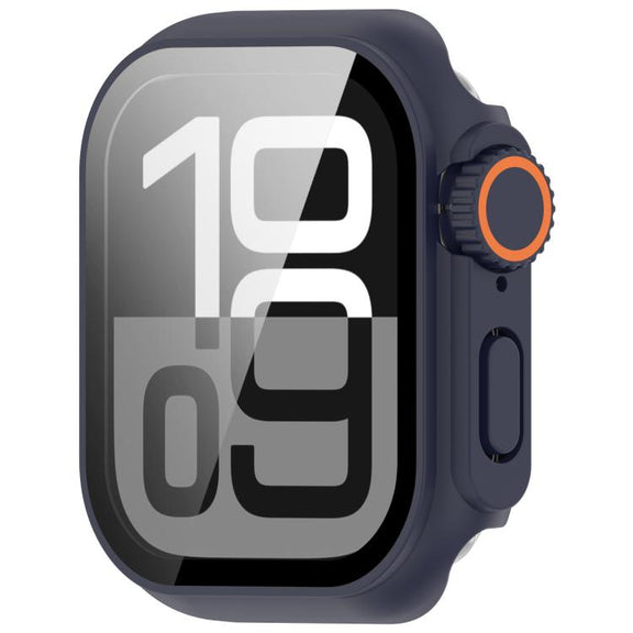 For Apple Watch Series 10 46mm Change to Ultra 49mm Tempered Film Integrated PC Button Watch Case(Midnight Blue)