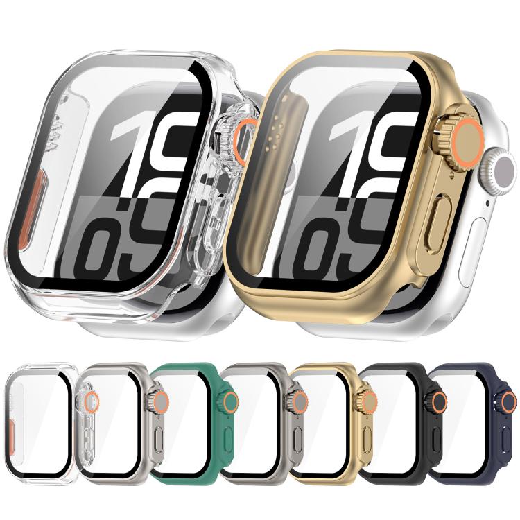 For Apple Watch Series 10 46mm Change to Ultra 49mm Tempered Film Integrated PC Button Watch Case(Black)