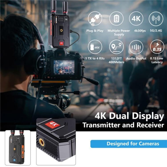 VRRIIS 097PRO Outdoor Live Streaming Audio Video Wireless Transmitter Receiver 4K HD Extender, Plug:EU Plug