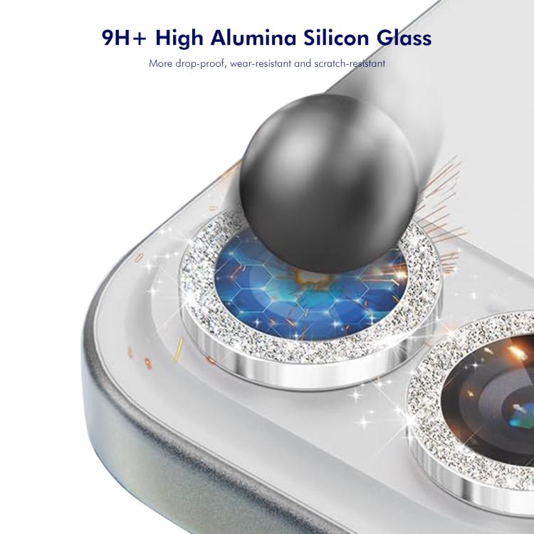 For iPhone 16e ENKAY Hat-Prince Glitter Rear Camera Lens Aluminium Alloy Ring Tempered Glass Film(Silver)
