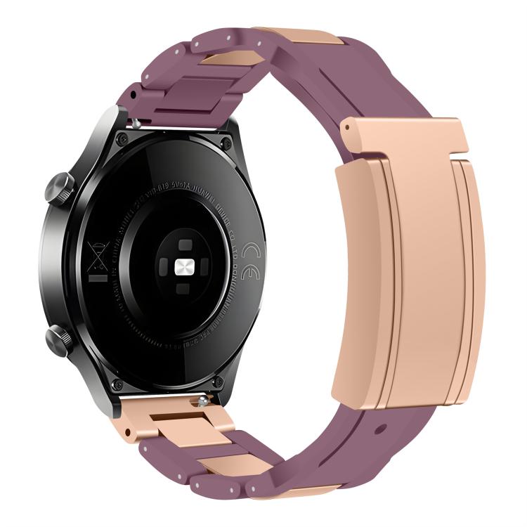 22mm Folding Magnetic Buckle Stainless Steel Rubber Watch Band(Purple+Rose Gold)