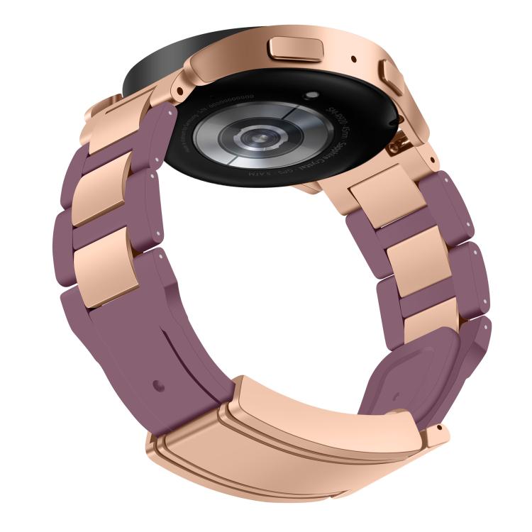 22mm Folding Magnetic Buckle Stainless Steel Rubber Watch Band(Purple+Rose Gold)