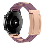 22mm Folding Magnetic Buckle Stainless Steel Rubber Watch Band(Purple+Rose Gold)