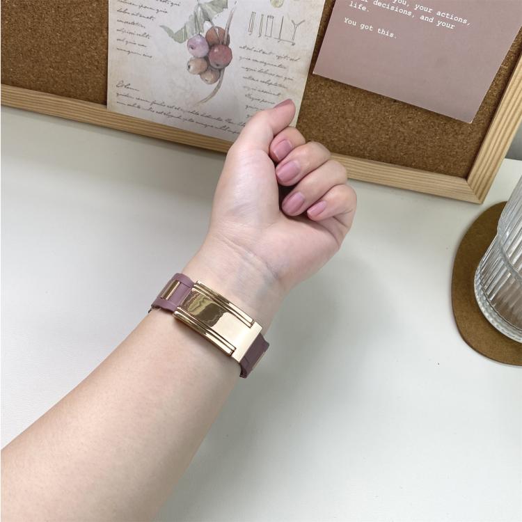 22mm Folding Magnetic Buckle Stainless Steel Rubber Watch Band(Purple+Rose Gold)