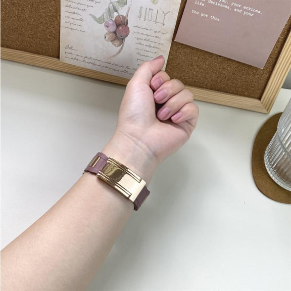 22mm Folding Magnetic Buckle Stainless Steel Rubber Watch Band(Purple+Rose Gold)