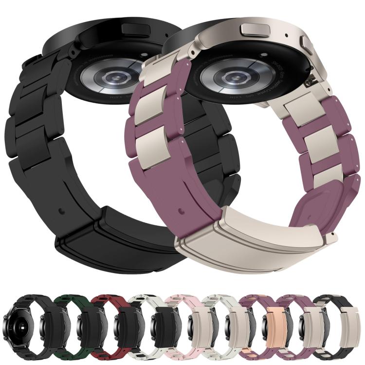 22mm Folding Magnetic Buckle Stainless Steel Rubber Watch Band(Purple+Rose Gold)