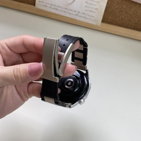 22mm Folding Magnetic Buckle Stainless Steel Rubber Watch Band(Purple+Rose Gold)