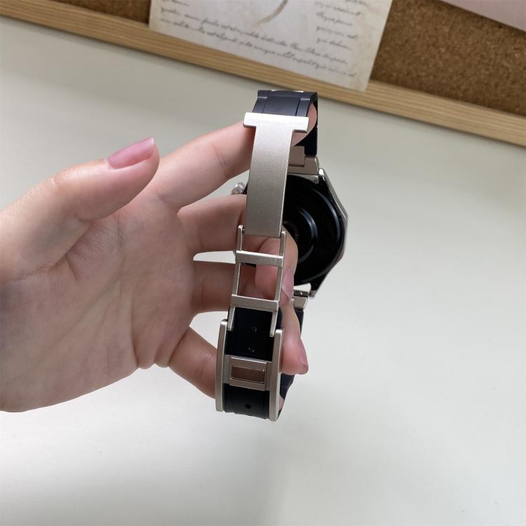 22mm Folding Magnetic Buckle Stainless Steel Rubber Watch Band(Purple+Rose Gold)