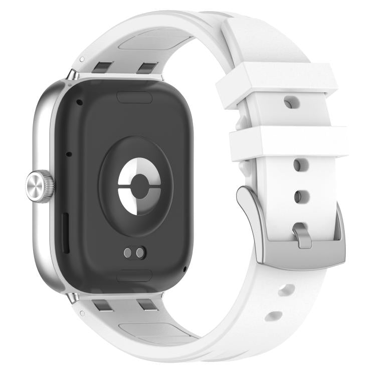 For Redmi Watch 5 / Xiaomi Smart Band 9 Pro Silver Metal Connector Silicone Watch Band(White)