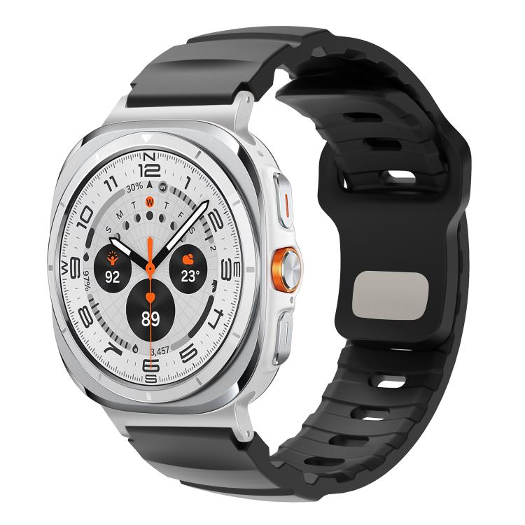 For Samsung Galaxy Watch Ultra 47mm Silver Connector Reverse Buckle Fluororubber Watch Band(Black)
