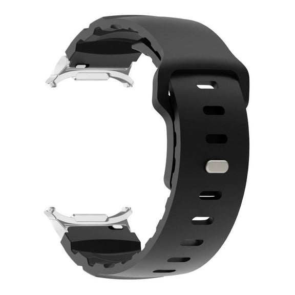 For Samsung Galaxy Watch Ultra 47mm Silver Connector Reverse Buckle Fluororubber Watch Band(Black)