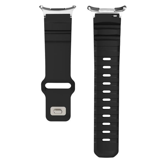 For Samsung Galaxy Watch Ultra 47mm Silver Connector Reverse Buckle Fluororubber Watch Band(Black)