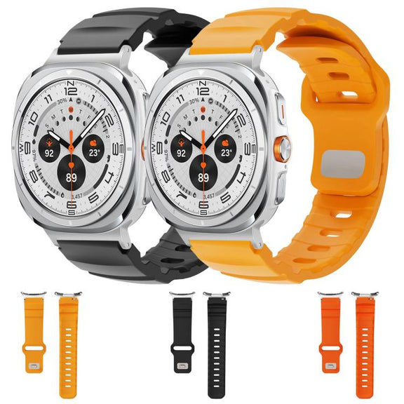 For Samsung Galaxy Watch Ultra 47mm Silver Connector Reverse Buckle Fluororubber Watch Band(Black)