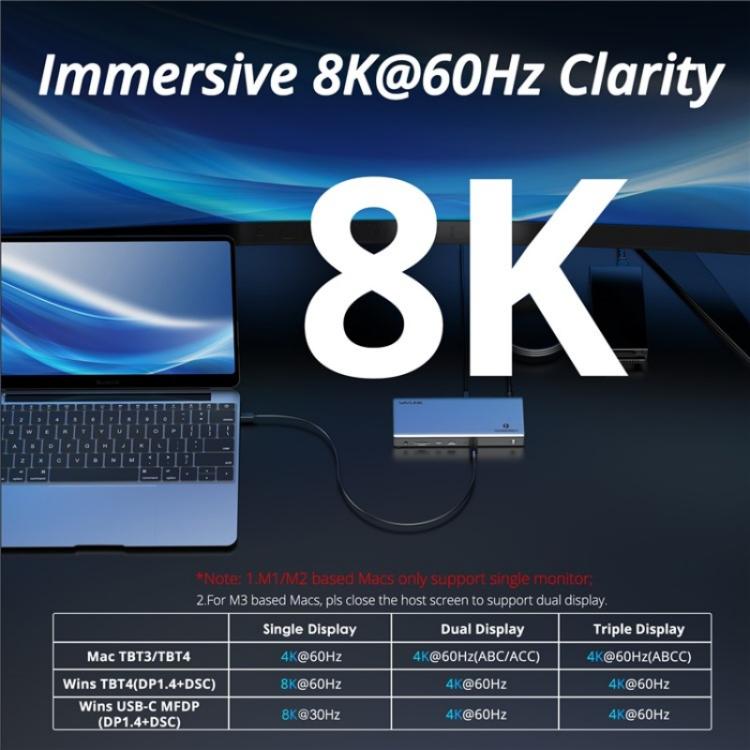 WAVLINK UTD45 96W Charging 8K / 4K Display Thunderbolt 4 Docking Station 13-in-1 Hub(UK Plug)