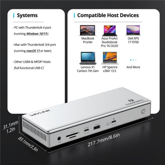 WAVLINK UTD45 96W Charging 8K / 4K Display Thunderbolt 4 Docking Station 13-in-1 Hub(US Plug)