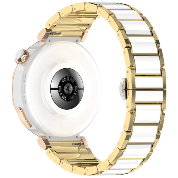 18mm Zinc Alloy Butterfly Buckle Ceramic White Metal Watch Band(Gold+White)