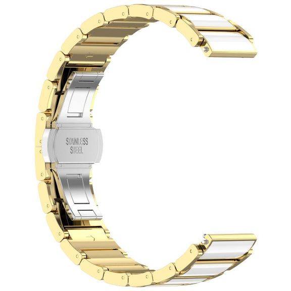 18mm Zinc Alloy Butterfly Buckle Ceramic White Metal Watch Band(Gold+White)