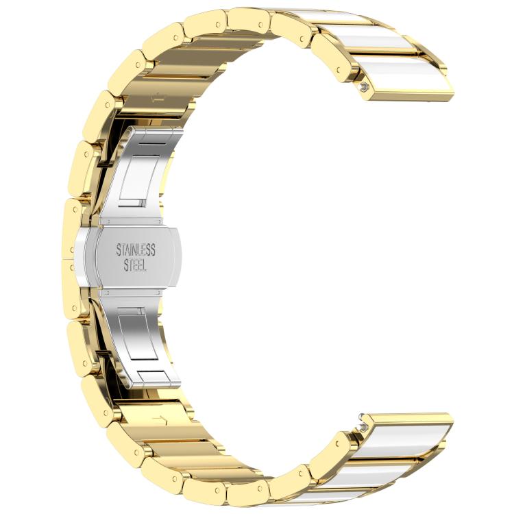 18mm Zinc Alloy Butterfly Buckle Ceramic White Metal Watch Band(Gold+White)