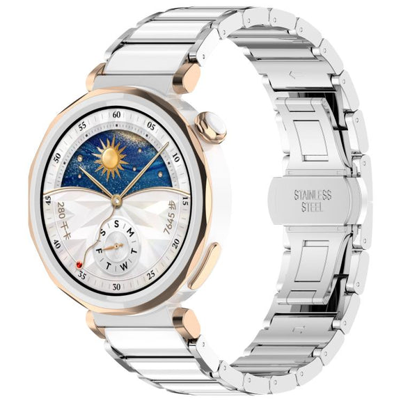 18mm Zinc Alloy Butterfly Buckle Ceramic White Metal Watch Band(Silver+White)