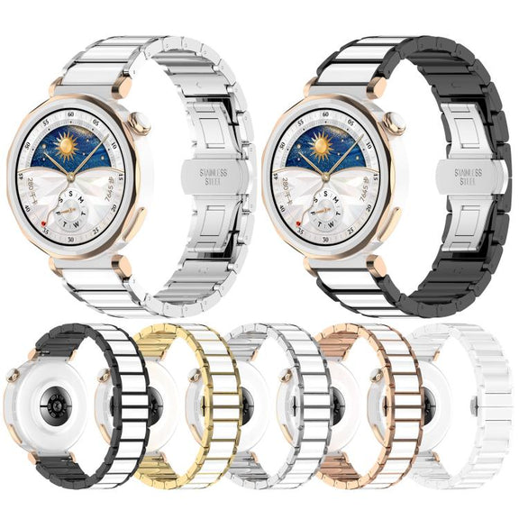 18mm Zinc Alloy Butterfly Buckle Ceramic White Metal Watch Band(Silver+White)