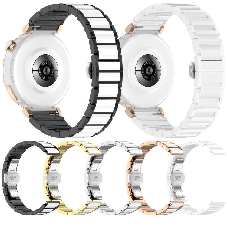 18mm Zinc Alloy Butterfly Buckle Ceramic White Metal Watch Band(Silver+White)