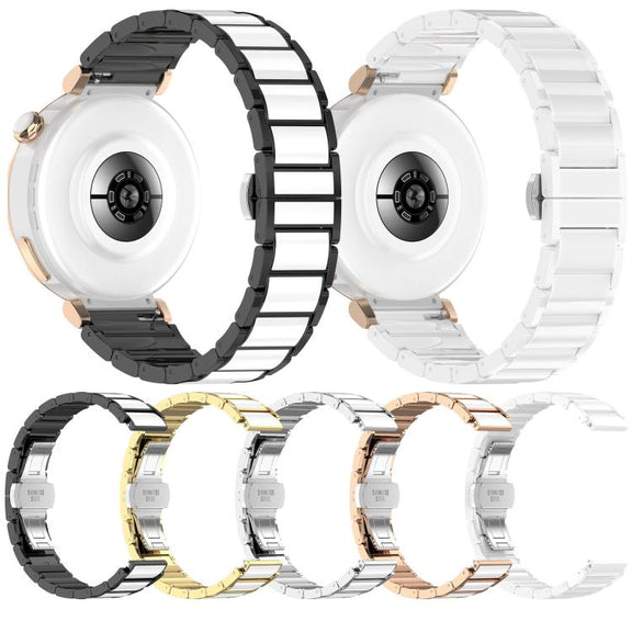 18mm Zinc Alloy Butterfly Buckle Ceramic White Metal Watch Band(Gold+White)