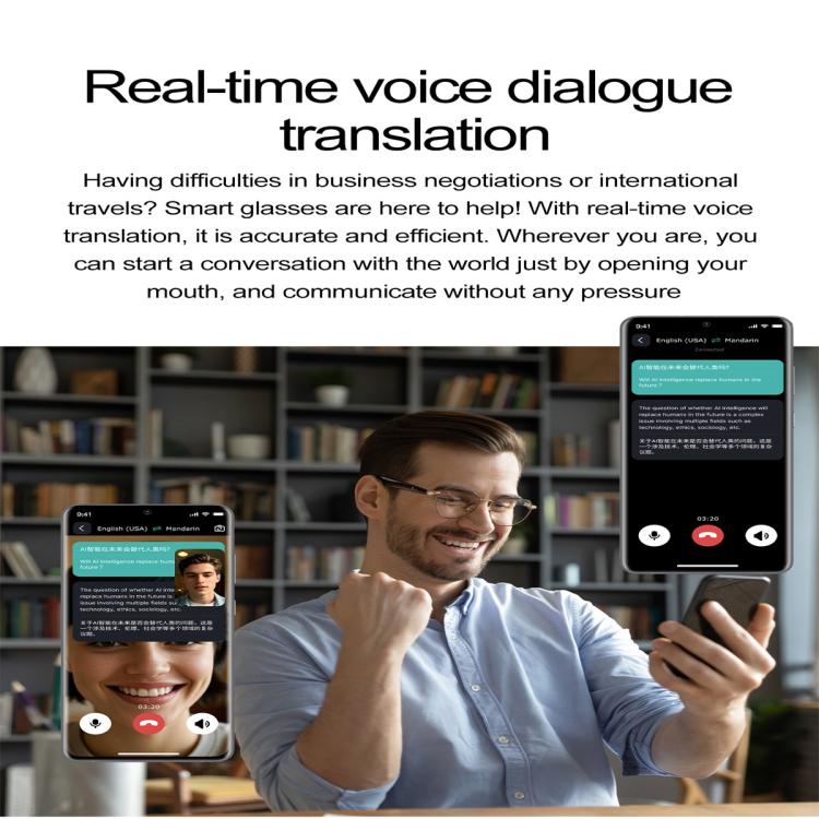 W100B Smart Glasses, Support AI Conversation / AI Intelligent Translation / Bluetooth Call(White)