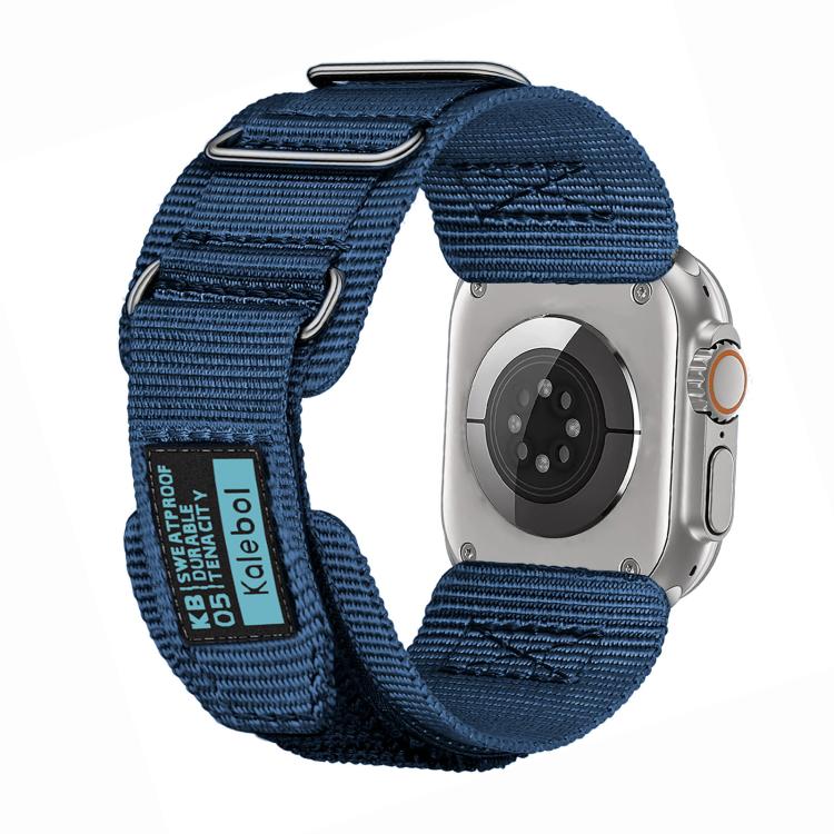 For Apple Watch 42mm / 41mm / 40mm / 38mm Kalebol Hook and Tri-Loop Nylon Watch Band(Blue)