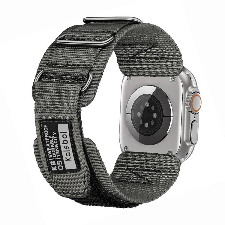 For Apple Watch 42mm / 41mm / 40mm / 38mm Kalebol Hook and Tri-Loop Nylon Watch Band(Silver)