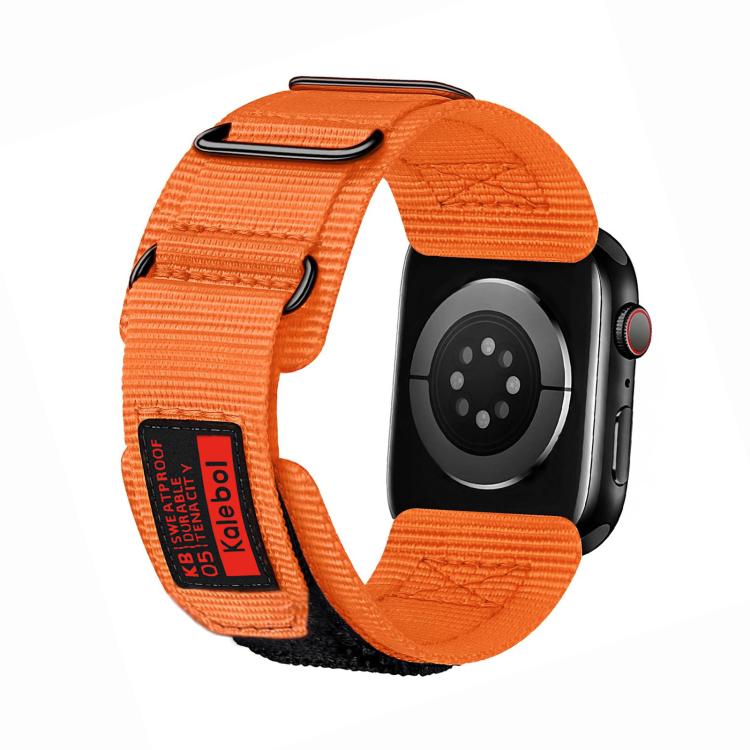 For Apple Watch 46mm / 49mm / 45mm / 44mm Kalebol Hook and Tri-Loop Nylon Watch Band(Orange)