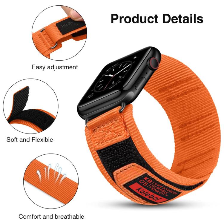 For Apple Watch 42mm / 41mm / 40mm / 38mm Kalebol Hook and Tri-Loop Nylon Watch Band(Silver)