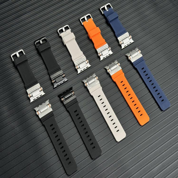 For Apple Watch 42 / 44 / 45 / 46 / 49mm Metal Connector Explorer Silicone Watch Band(Titanium Orange)