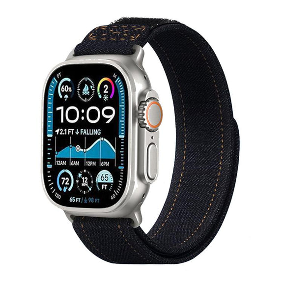 For Apple Watch 42mm / 41mm / 40mm / 38mm Kalebol Cool Denim Nylon Hook and Loop Fastener Watch Band(Black)
